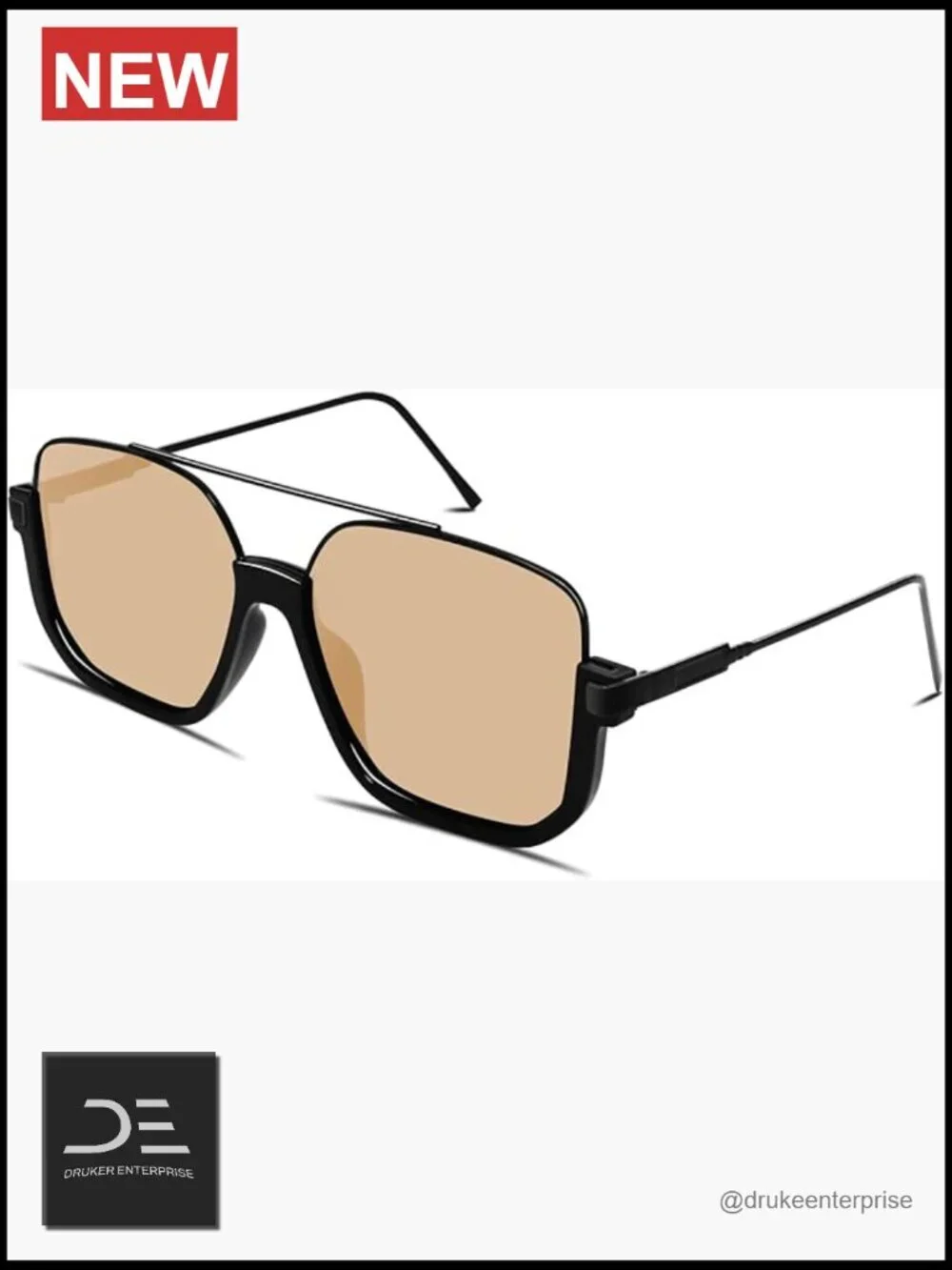 Oversized Aviator Sunglasses Metal Frame Square Double Bridge 70s Retro